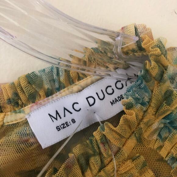 Mac Duggal  Floral Flutter-Sleeve Mesh Print Tea-Length Dress Size 8 NWT - Picture 6 of 11